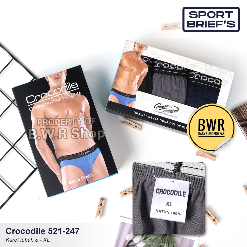 [ 3pc ] CD Crocodile 521 - 247 SPORT / Celana Dalam Pria Sempak Karet Tebal Boxer Man Briefs | Bwr