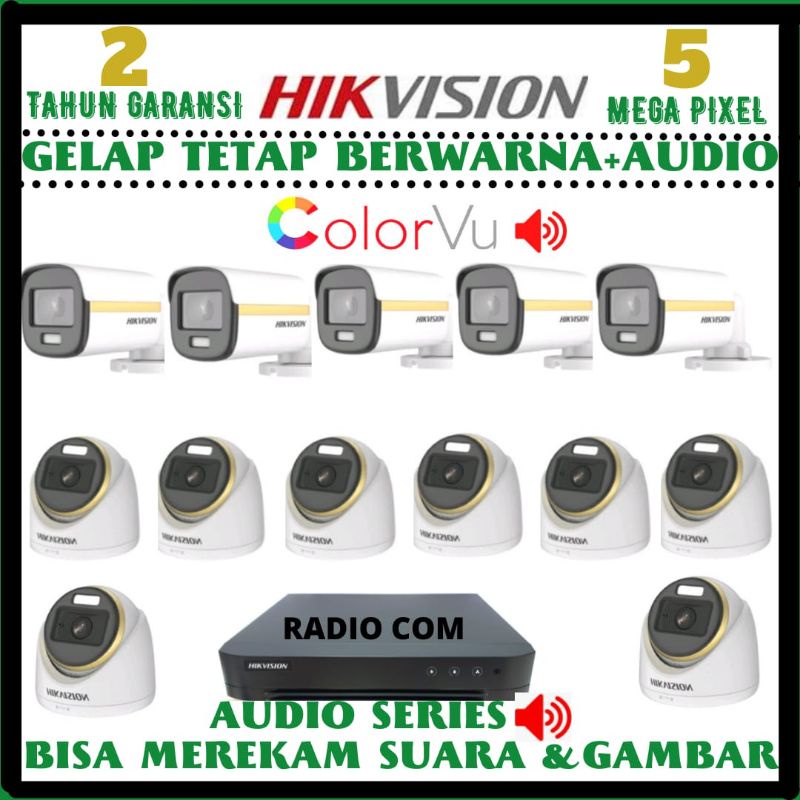 PAKET CCTV HIKVISION COLORVU 16 CHANNEL 13 KAMERA 5MP AUDIO GELAP TERAP BERWARNA