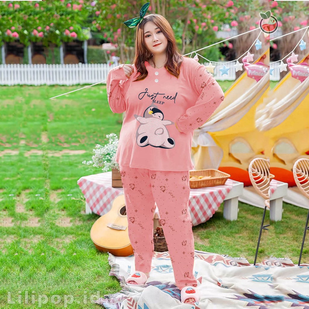 Lilipop.id  Baju Tidur Jumbo J Need Sleep XXXL Celana Panjang PP Bigsize Lengan Panjang Baby Doll Kaos