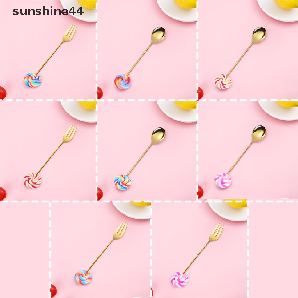 Sunshine Sendok Garpu Bentuk Permen Lolipop Bahan Stainless Steel Untuk Kopi / Teh / Dessert