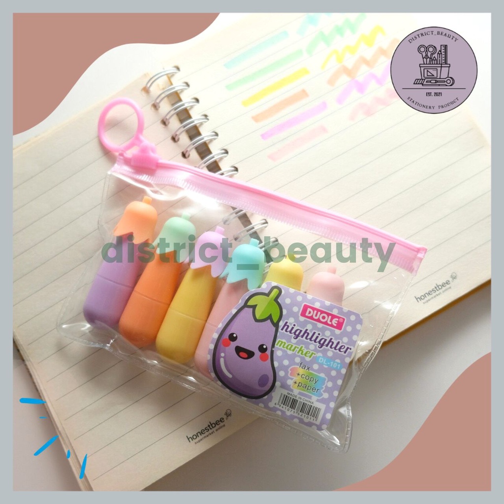 

HIGHLIGHTER TERONG ISI 6 PCS FREE POUCH HIGHLIGHTER LUCU MURAH UNIK