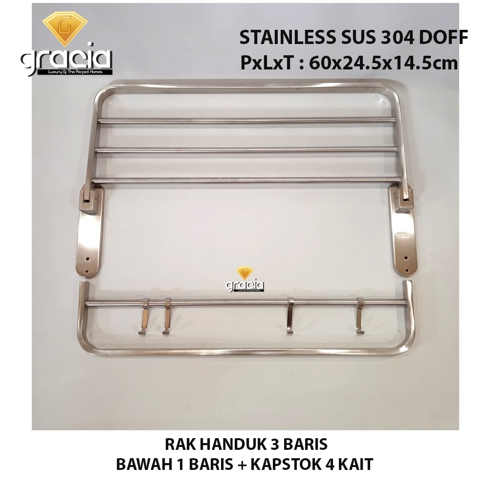 Rak Handuk / Gantungan Baju Handuk Stainless Steel SUS 304 Original 4 Baris