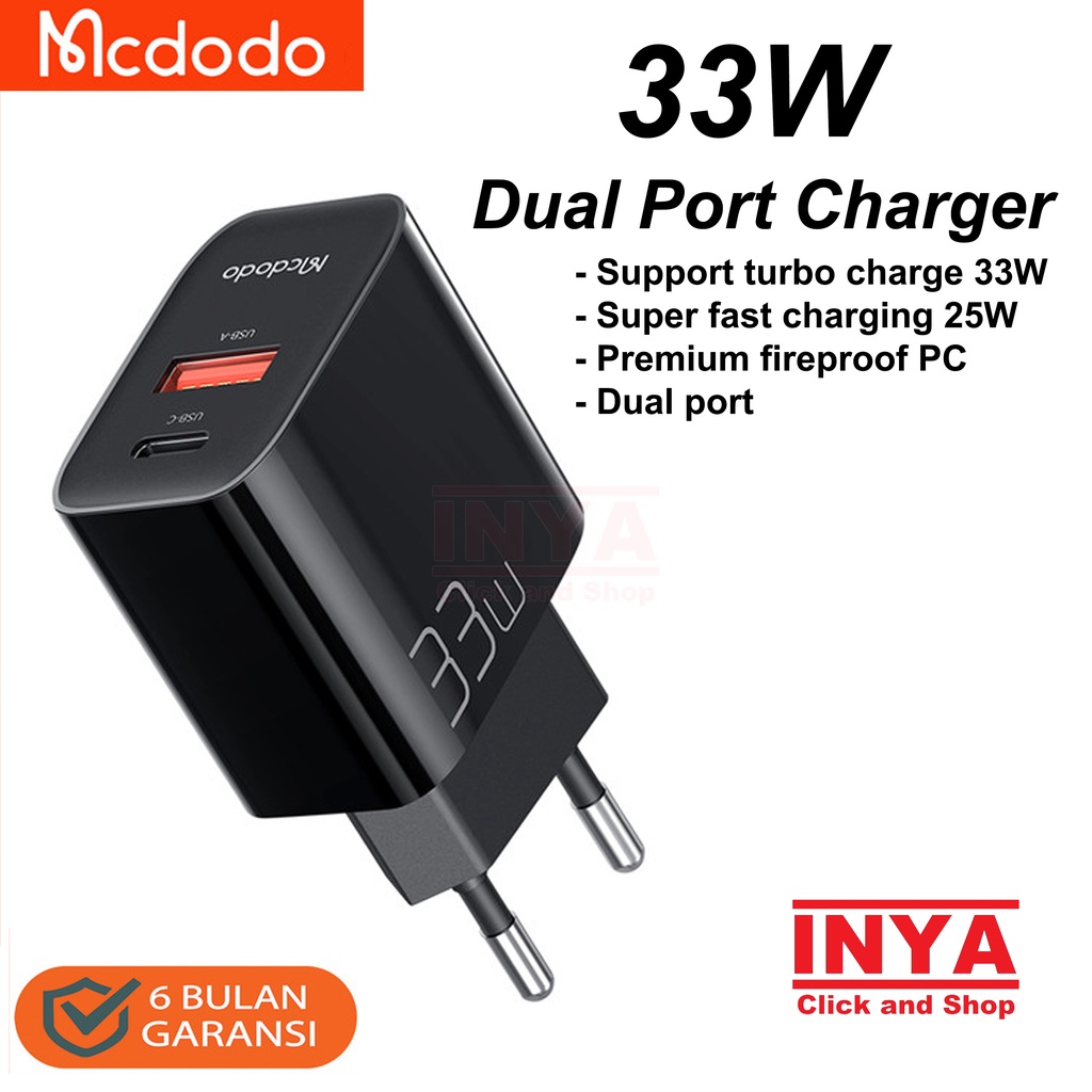 MCDODO 33W FAST CHARGER DUAL OUTPUT CH-0921 - Charger Type C &amp; USB Output