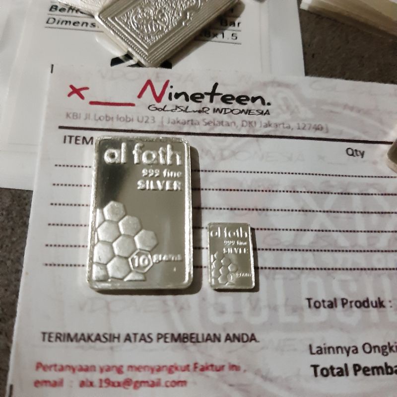 fine silver al Fath ,10g silver bar 29mmx18mmx2mm logam mulya bukan antam wakala dinar dirham