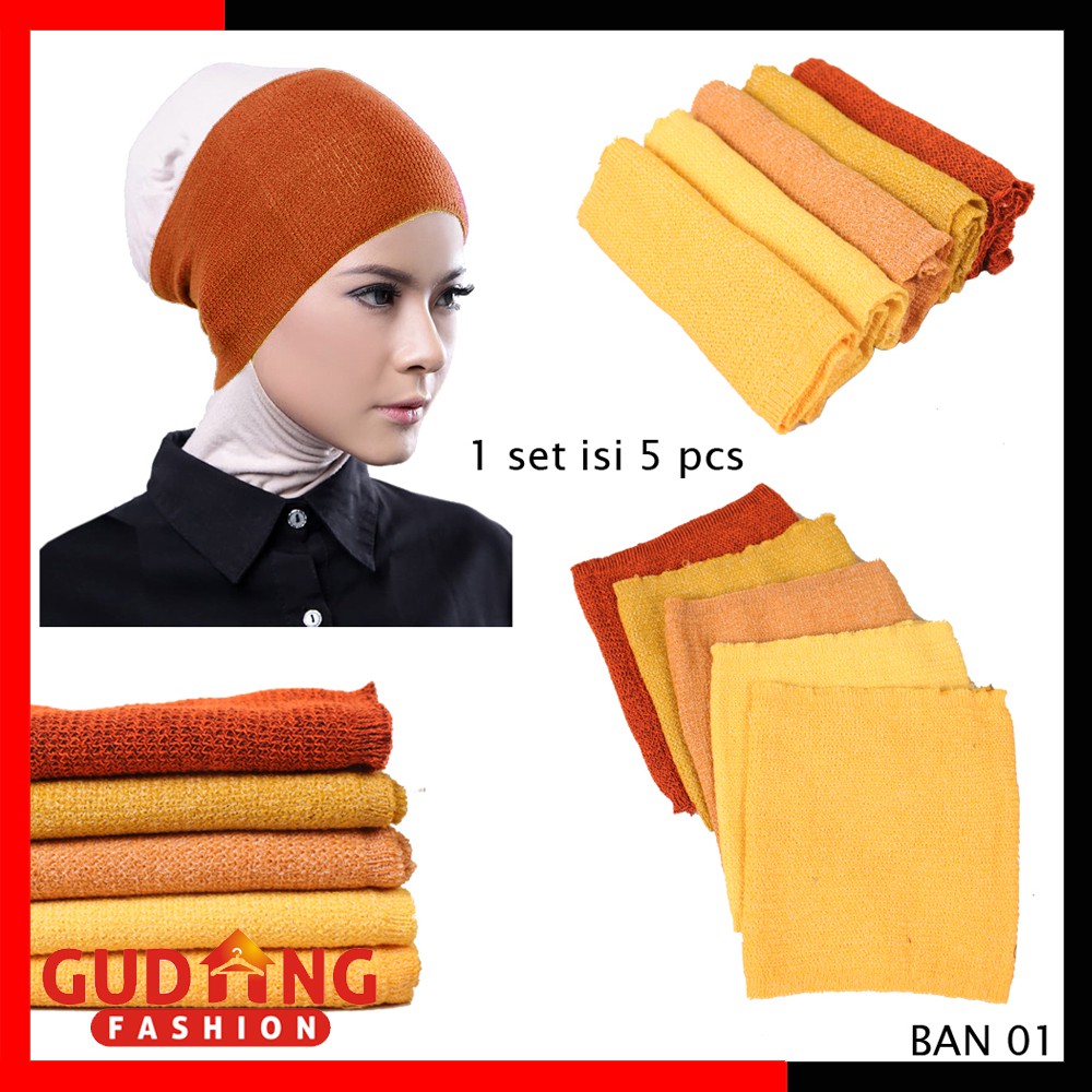 Bandana Rajut Basic dan Two Tone 2 Warna / Bandana Wanita / 1 Set isi 5 Pcs (COMB)