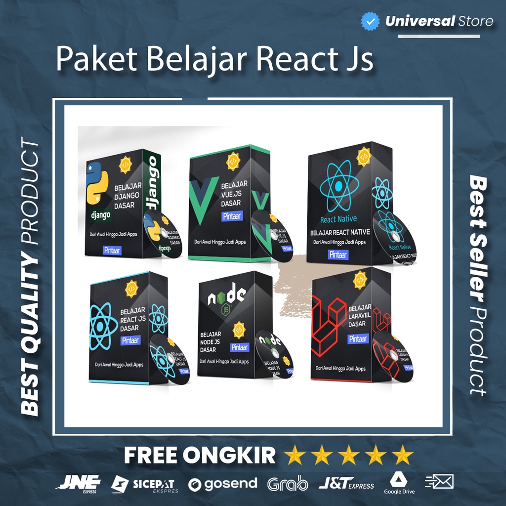 Koleksi Lengkap Belajar Pemograman React Js, React Native, Vue JS, dan Django Python