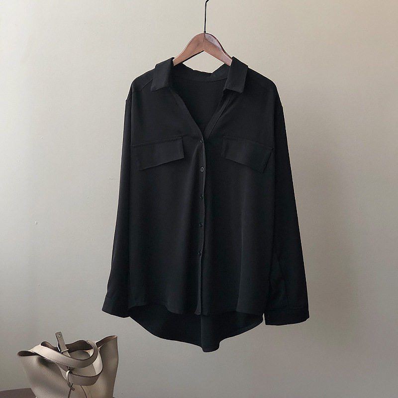 Madania Kemeja Wanita Ukuran M L XL XXL XXXL -Best Seller Kemeja Kerja Wanita Style Korea-Kemeja Over Size Wanita-Hitam