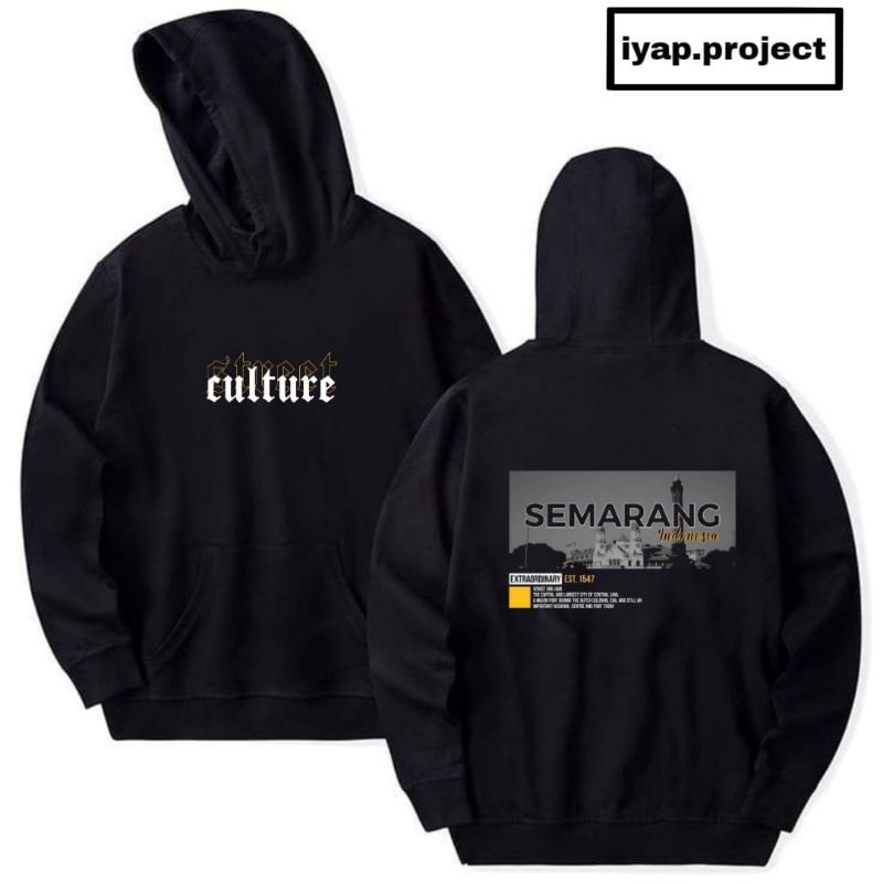 Hoodie jaket STREET CULTURE jacket non Zipper hitam pria wanita dewasa Semarang Indonesia tee katun 
