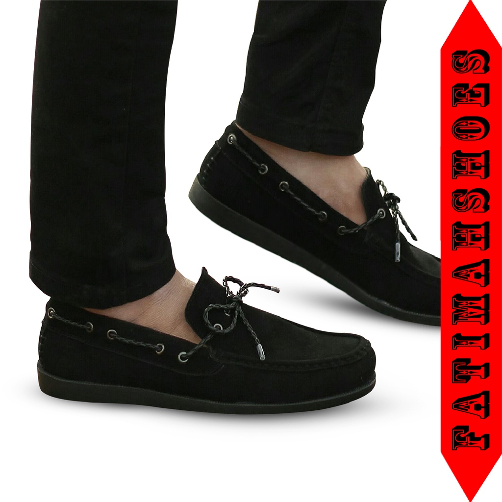 HF OZZY Sepatu Kasual Slip On Slop Pria Casual Kulit Sintetis Suede Hitam