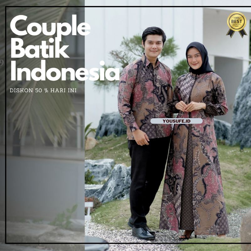 Couple Batik Terbaru Kemeja Batik dan Gamis Muslimah Cardy Lengan Panjang Bisa Seragam Pernikahan Hajatan Tidak Luntur Adem Nyaman Murah Cod Shopee Couple03CU