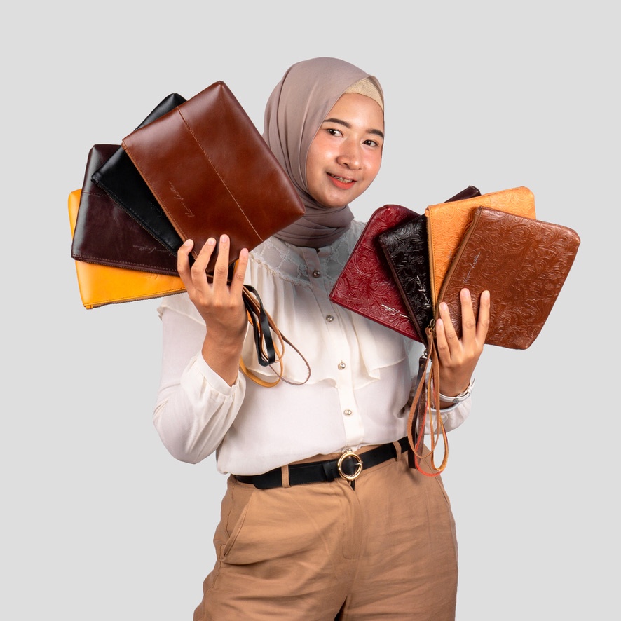 Kenes Leather Clutch Tas Tangan Unisex Kulit Asli NATALIE Pullup - Free Grafir Nama