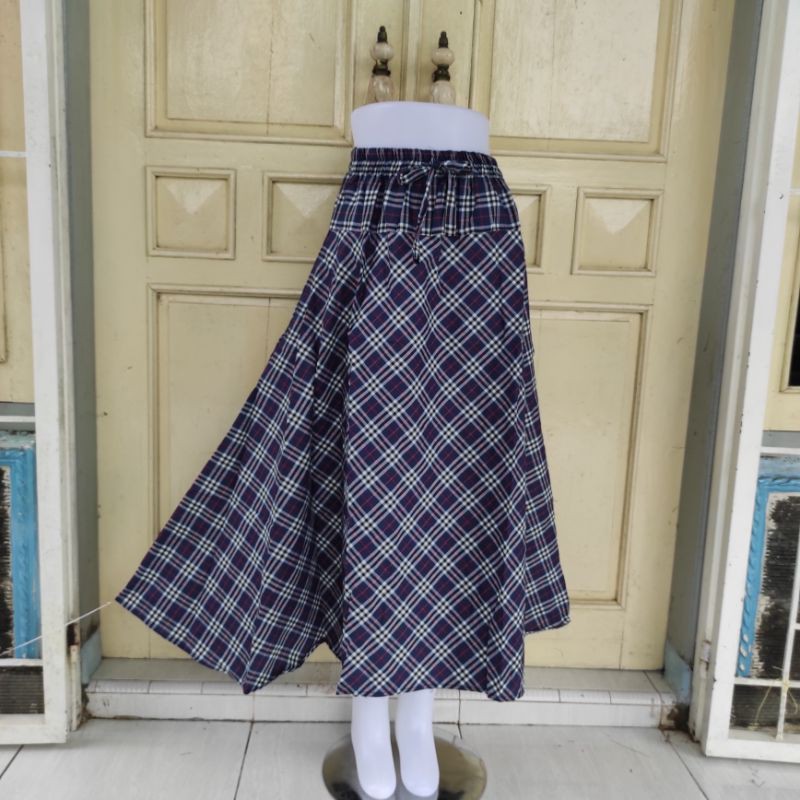 (BISA COD)ROK PAYUNG/ROK KATUN LEBAR/MOTIF BURBERRY-Navy