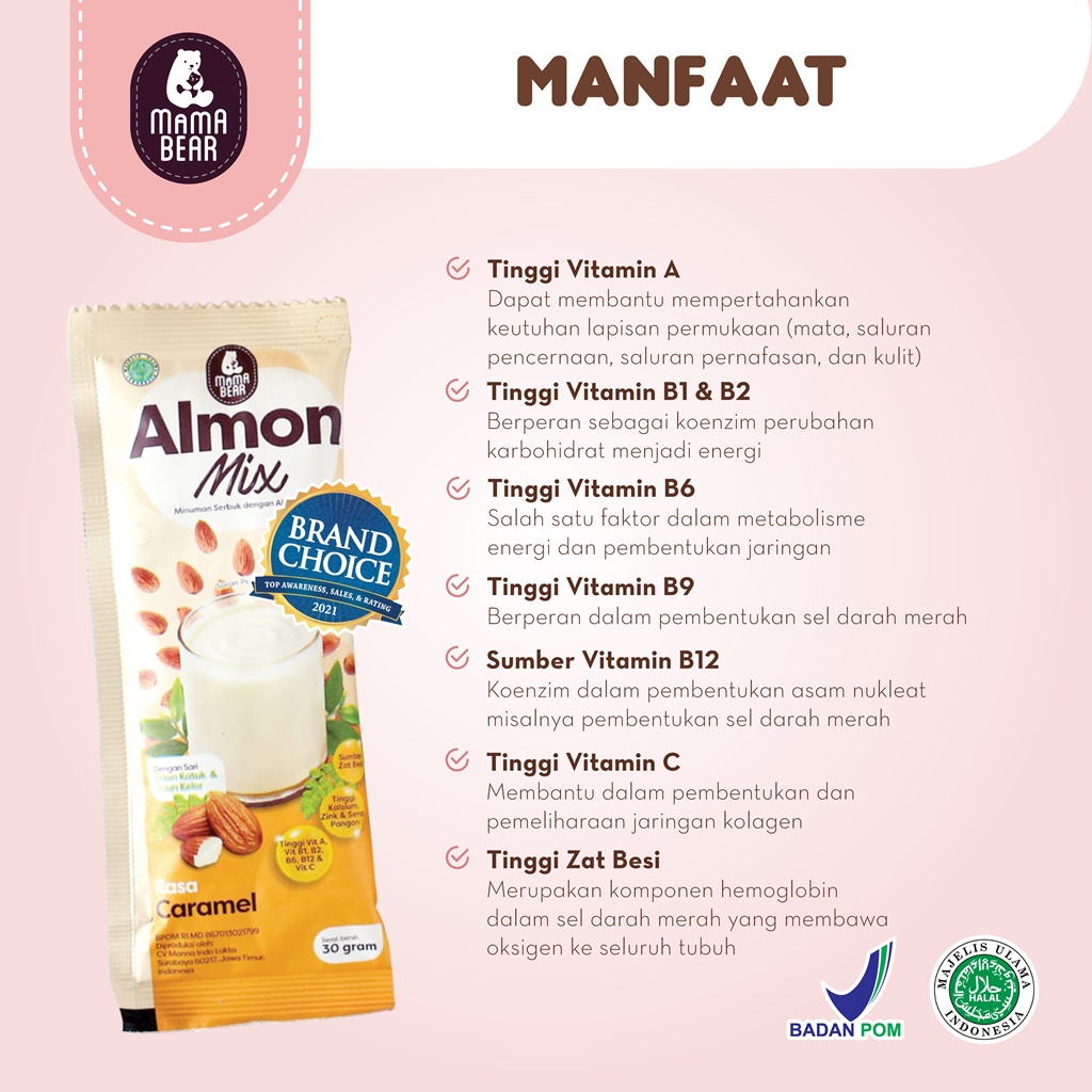 MamaBear Almon Mix Minuman Serbuk Almond Pelancar Asi Boster Dengan Daun Kelor