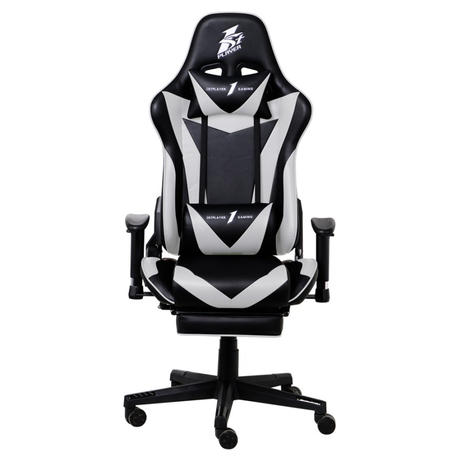 1STPLAYER GAMING CHAIR FK3 - BLACK WHITE - LUMBAR MASSAGE - With Foot Rest - Comfort - All Steel Skeleton - High Density Molded Foam