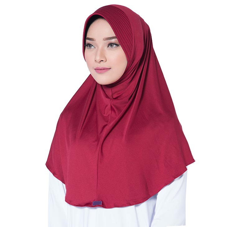 Hijab Elzatta ori jilbab bergo instan bahan jersey zaria casual polos tanpa serut hijab bergo sport hijab kerudung instan bergo elzatta-Maroon-122