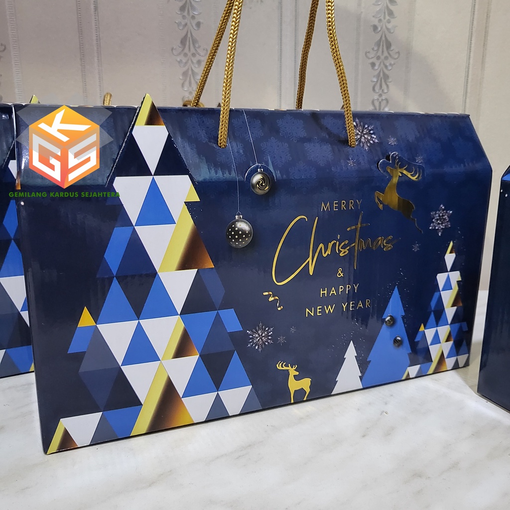 

10pcs Kotak Hampers Natal | ukuran 3 Toples Jar | Box Natal | Box Christmas | Gable Box Christmas Biru | Box Bolu Kue Kering Box Natal Dus Natal Christmas