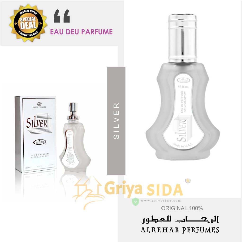 Parfum silver 35ml original silver minyak wangi alrehab spray aroma silver PROMO!