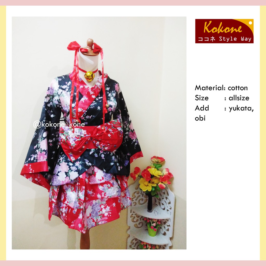 Kokone Styleway yukata wanita kimono baju adat tradisional jepang cosplay kawaii lolita merah modern
