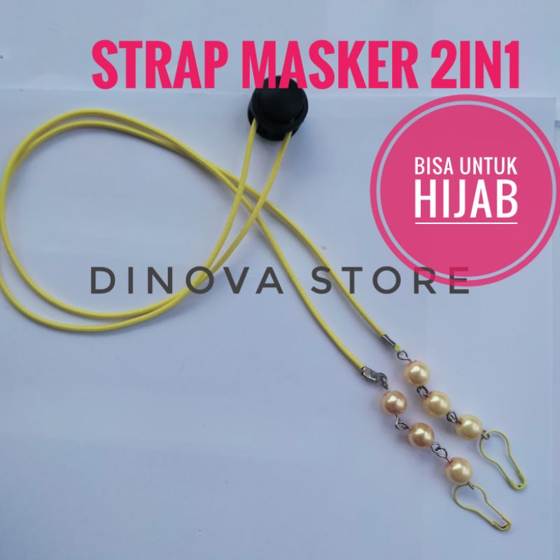 Strap masker hijab 2 in 1 MUTIARA 8M polos stoper/konektor masker