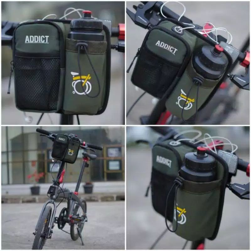 Tas Sepeda Lipat MTB HIJAU Brompton Tempat Botol Minum Tas Stang Handlebar
