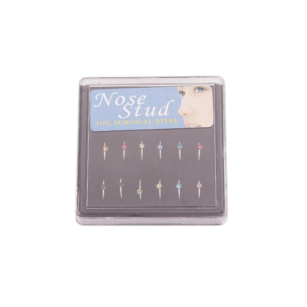 Timekey 18Pcs Anting Tindik Hidung Bahan Surgical Steel Hias Kristal F9O4