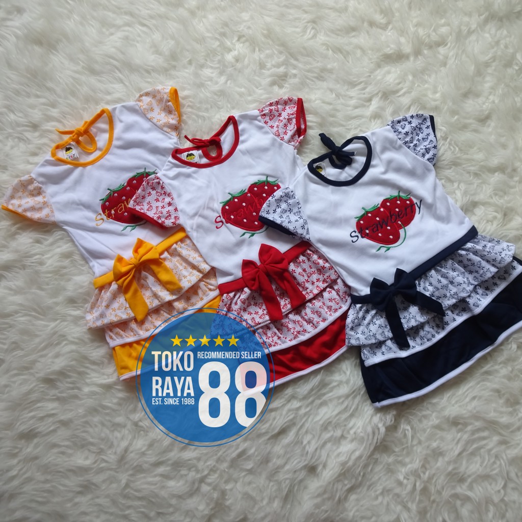 [SDR-RF32] TOKO RAYA 88, Setelan Dress Bayi 3 - 18 Bulan, RED FOREST Rok Strawberry Pita, Baju Rok A