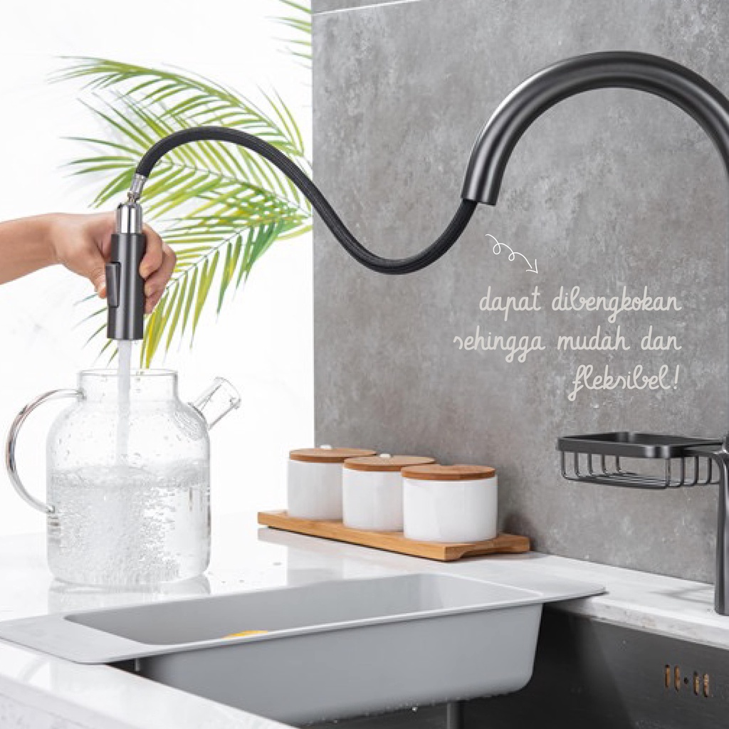 【TEC】MATTE Kitchen Faucet Pull Down Two Function Sprayhead Keran Dapur Kitchen Sink Faucet