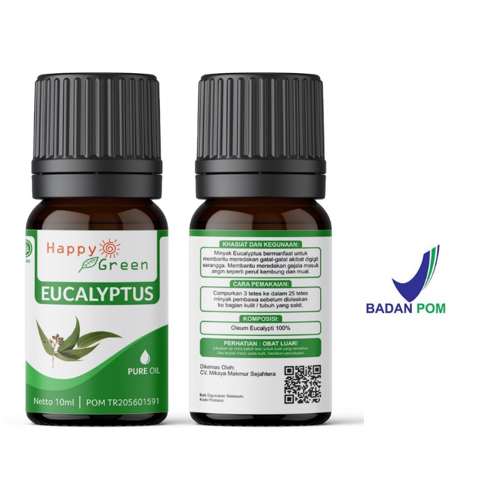 BPOM Happy Green Eucalyptus Globulus Essential Oil - Minyak Ekaliptus 100% Pure Garansi Uang Kembali