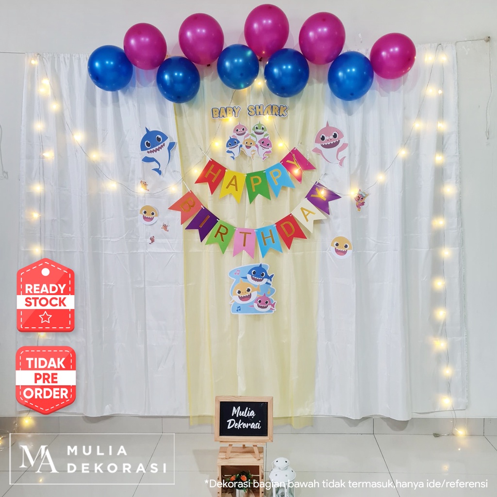 Backdrop Dekorasi Tema Baby Shark Ulang Tahun Happy Birthday 1 set paket Tirai Pesta Anak Paket HBD Baby Shark