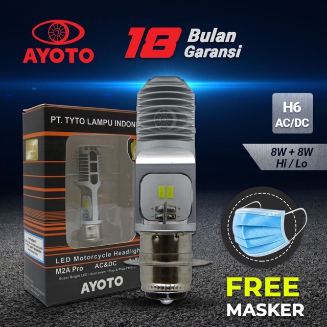 Lampu motor depan LED AYOTO M2A PRO H6 AC DC motor matic bebek AC DC