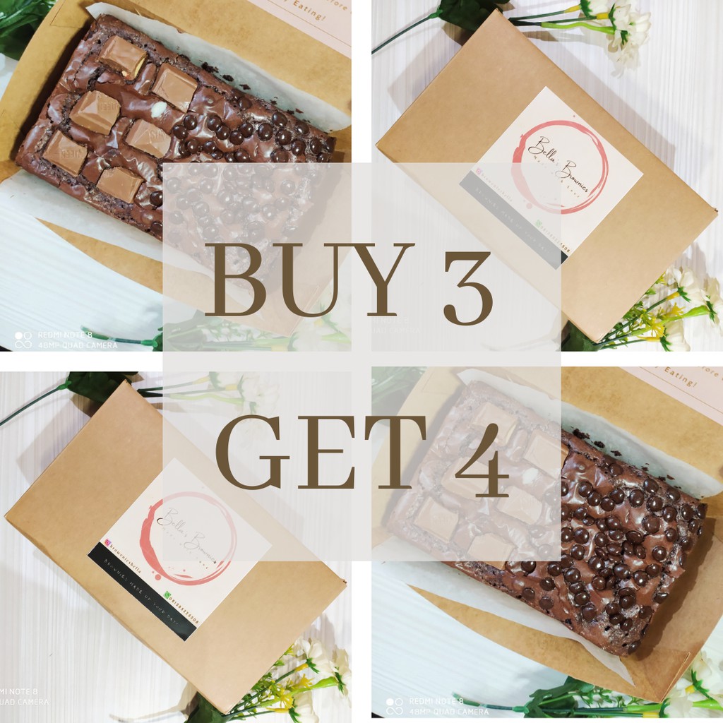 PAKET 4 BOX Brownies Bella Premium FUDGY Brownies topping Silverqueen Chocochips II HAMPERS LEBARAN 2022