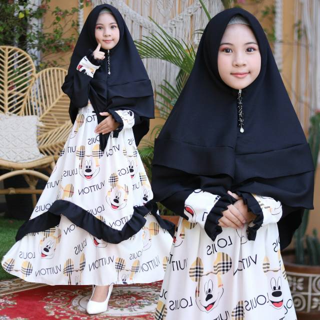 Baju Muslim Anak Tanggung Abg Jumbo Umur 10-12 Tahun Little Pineapple Syari Kid Wanda  BHN moscrepe