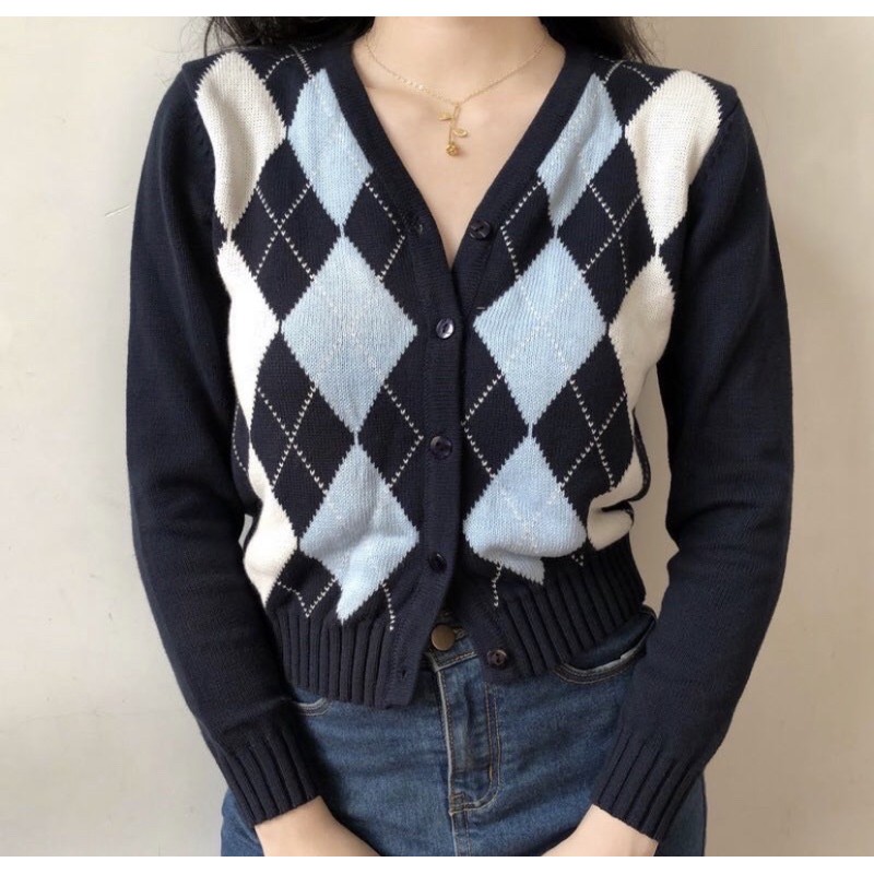 argyle cardigan // cardigan argyle y2k aesthetic vintage navy