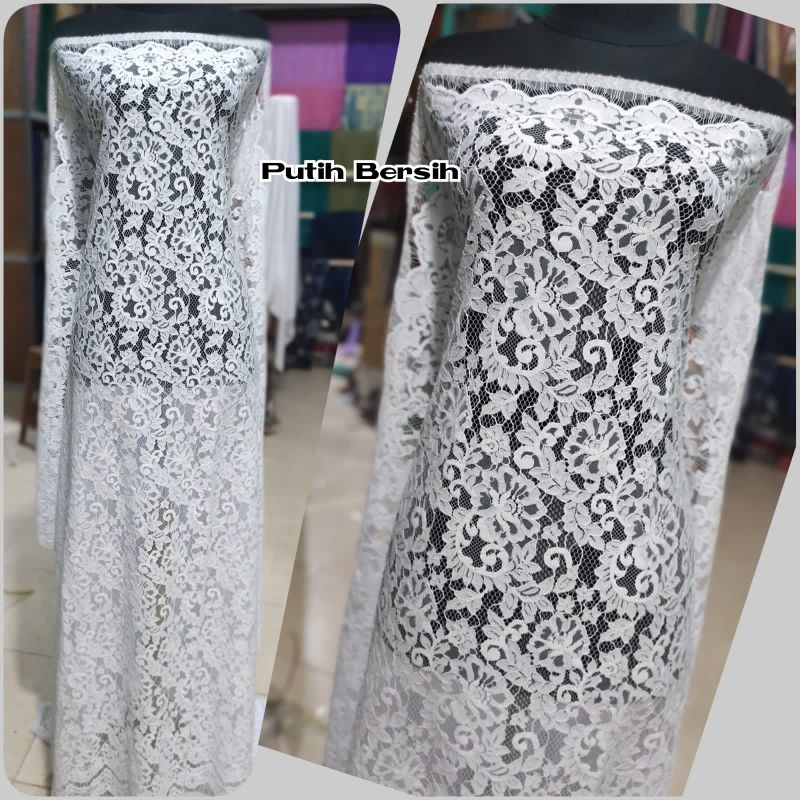 isi 2.5x1.5meter Kebaya Brukat Brokat Semi prancis Katun Lembut Khusus Putih/Bahan Kain Semi francis