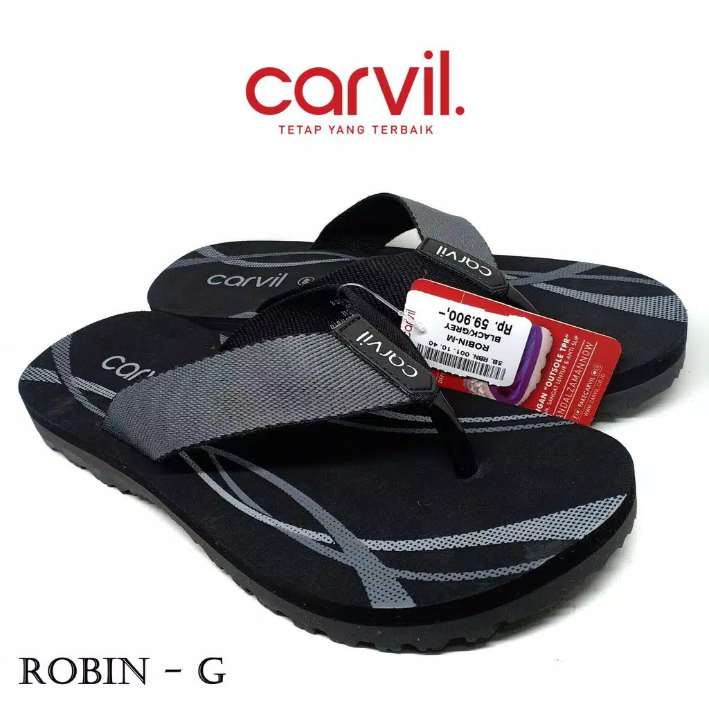 Carvil Robin Black Grey Size 38-43 / Sandal Bagus Dan Nyaman / Sandal Ori/carvil jepit/carvil termurah