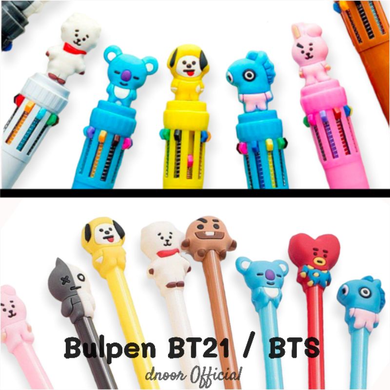 

Bulpoin Bulpen BTS Pena BTS Bangtan Boys 10 Warna ARMY KPOP Cartoon Black Pen Warna Warni Rainbow