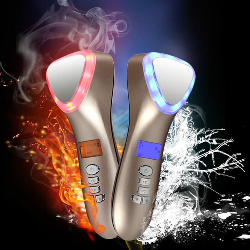 Ultrasonic Cryotherapy LED Hot Cold Hammer Facial Lifting Vibration Massager Face