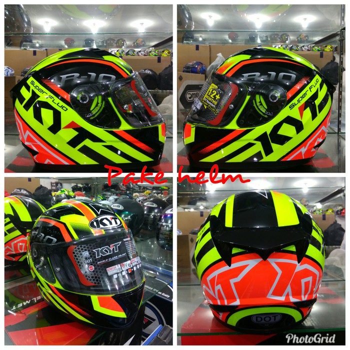 HELM KYT R10 FLAT VISOR SUPER FLUO #1 YELLOW RED FLUO FULL FACE