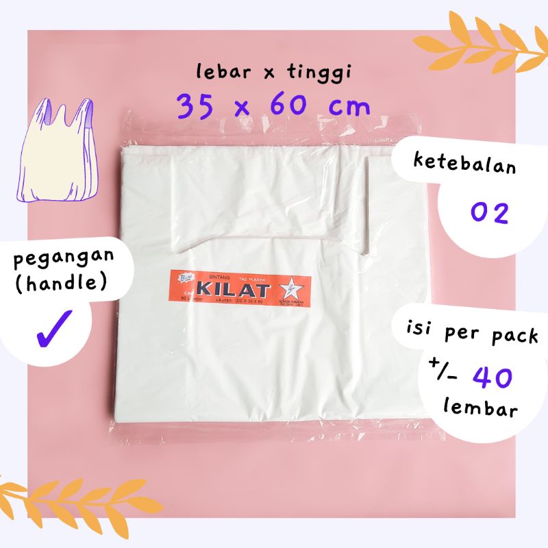 Kresek HDPE Kantong Plastik Bintang Kilat 35 x 60 cm Warna Putih Ketebalan 02 Isi 40 Lembar Tas Plas
