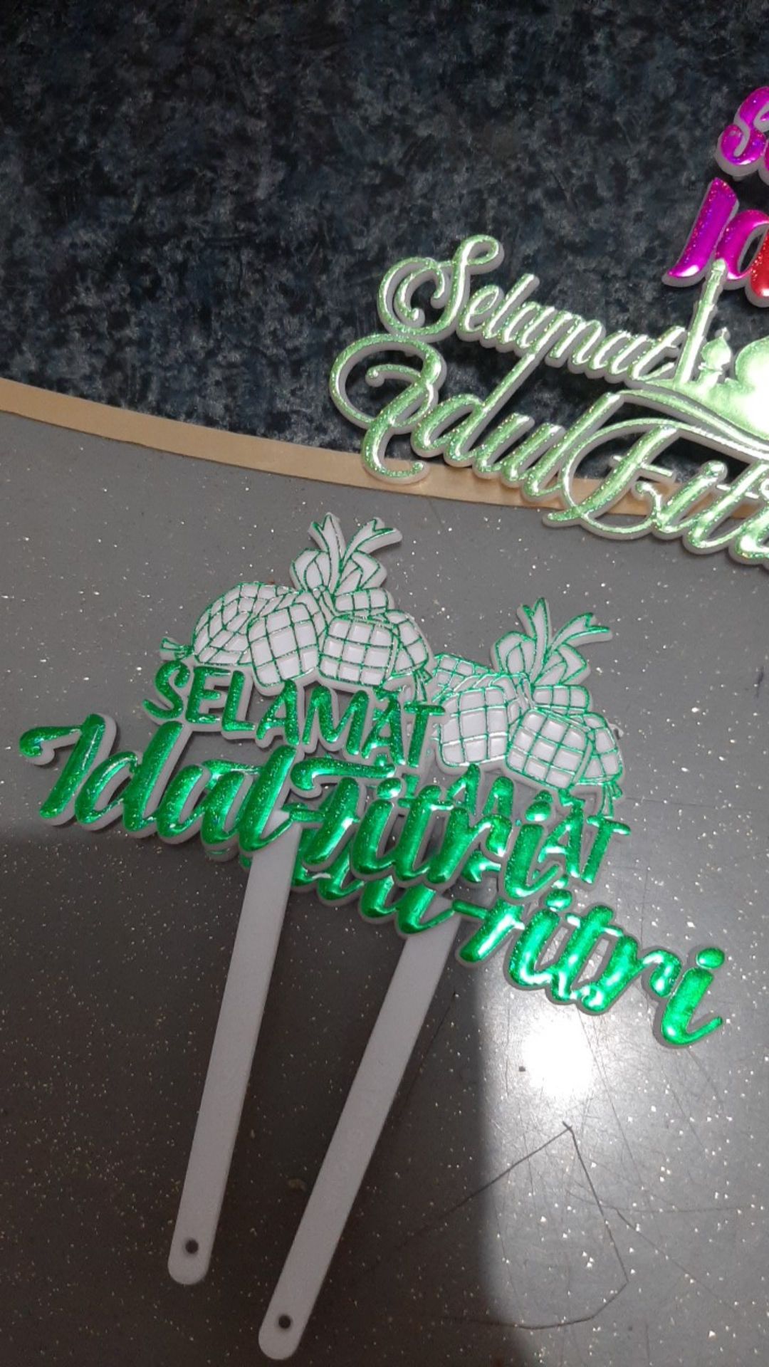 Ti-0138-d Cake Topper Tulisan Idul Fitri Lebaran Ketupat Hijau