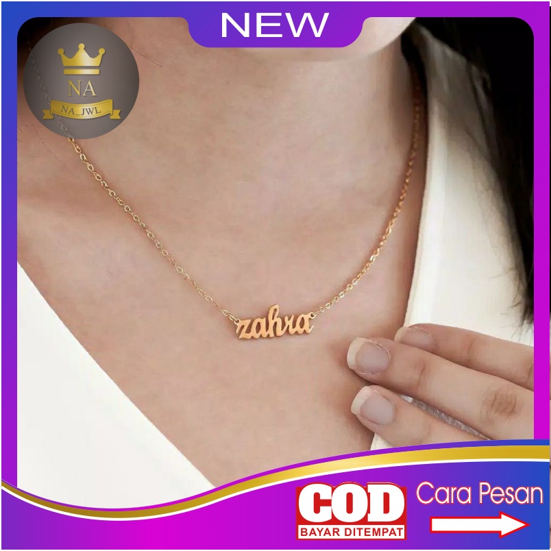 Kalung nama titanium anti karat necklace custom lapis emas ukir name fashion aksesoris wanita korea