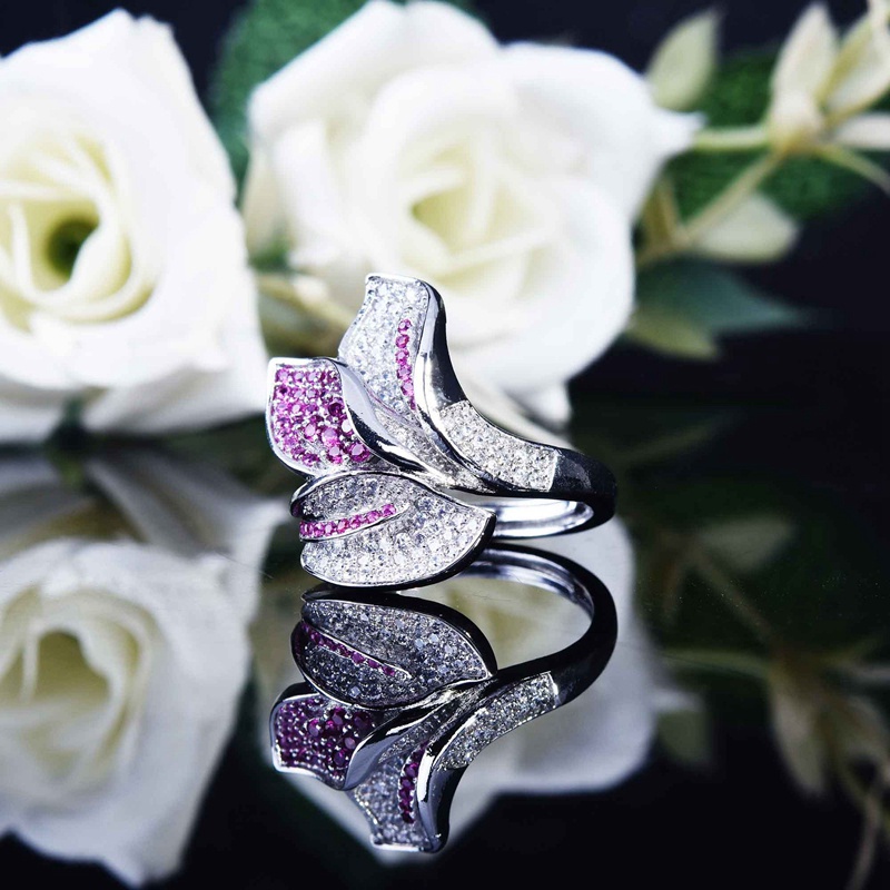 Fancyqube Cincin Sterling Silver 925 Desain Bunga Hias Kristal Zircon Mewah Berkilau Untuk Wanita
