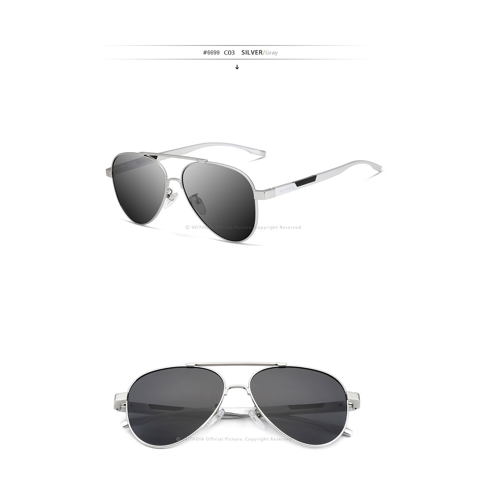 Veithdia ORI Kacamata Pria Model Aviator / Pilot / Penerbang Lensa UV Polarized VEITHDIA Men Vintage Aluminum Magnesium Sunglasses Polarized Photochromic Lens Classic Brand Sun glasses Driving Shades For Men