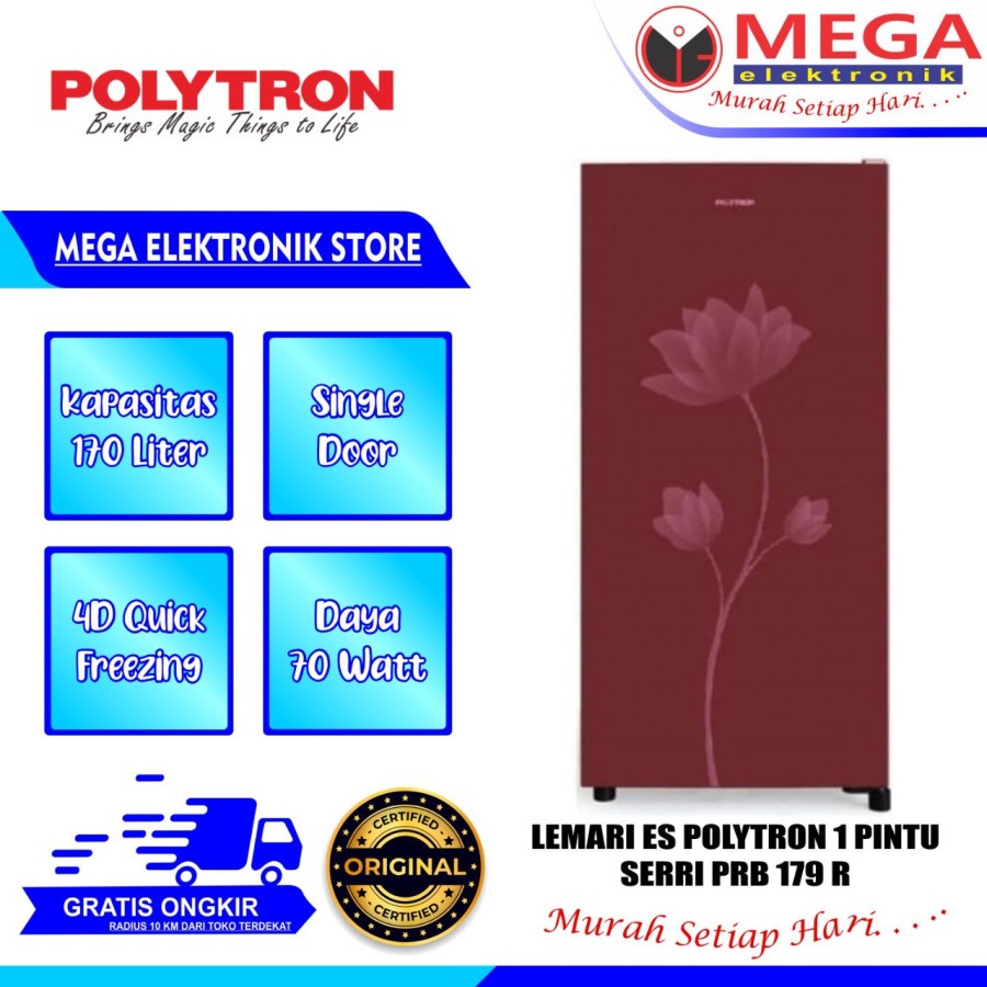 LEMARI ES POLYTRON 1 PINTU PRB-179 B/R / PRB 179 / PRB179 KULKAS MURAH