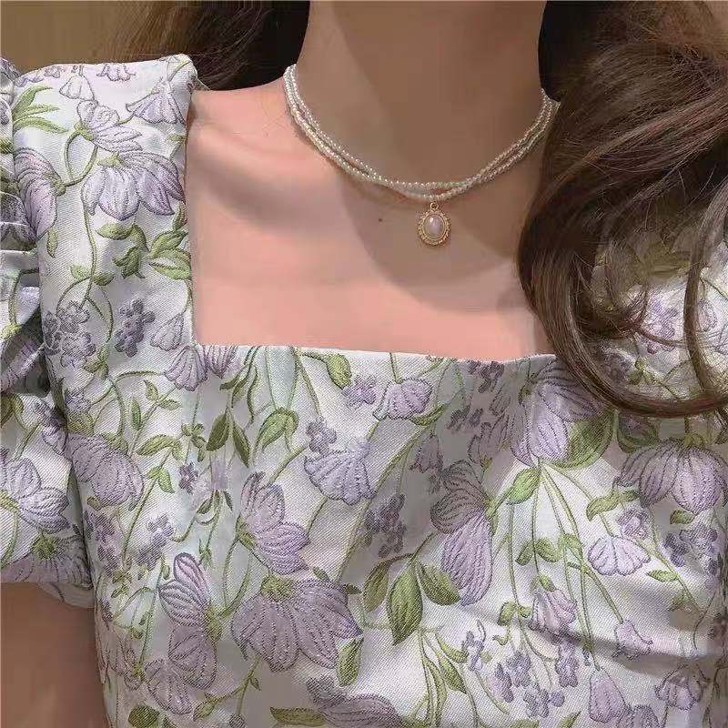 Retro Baroque gaya istana kalung ~ double-layer kalung mutiara kalung leher aksesoris perempuan baru