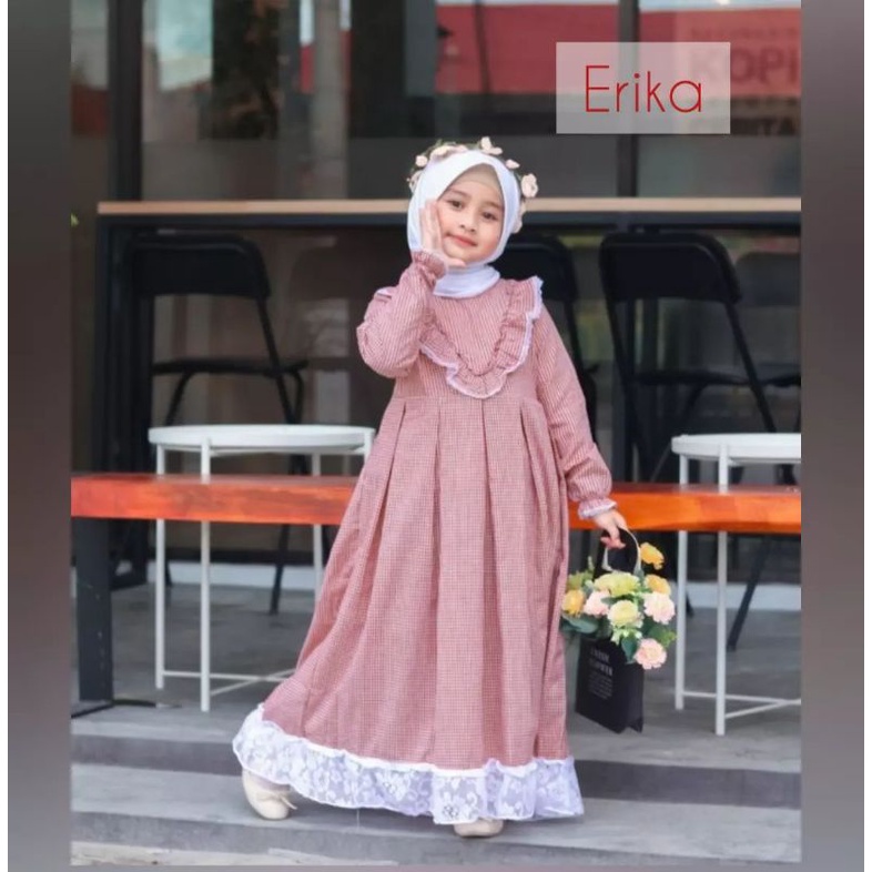 ERIKA DRESS KIDS KATUN SQUARE MIX BRUKAT/GAMIS MUSLIM ANAK 8-9 TAHUN MIX RENDA BRUKAT/FAR MOSLEMSTORE