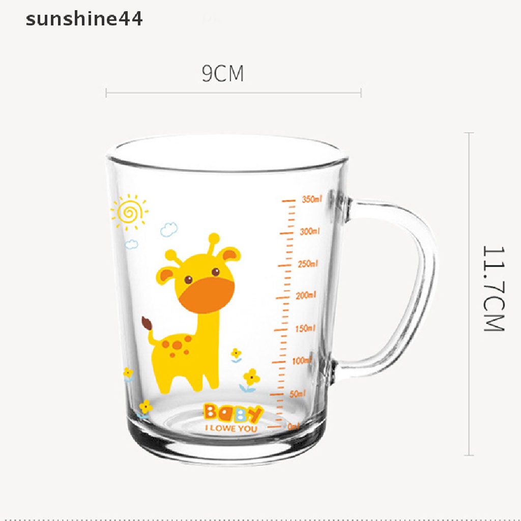 Sunshine Gelas / Mug Kaca Motif Kartun Lucu Dengan Tutup + Sedotan Untuk Susu