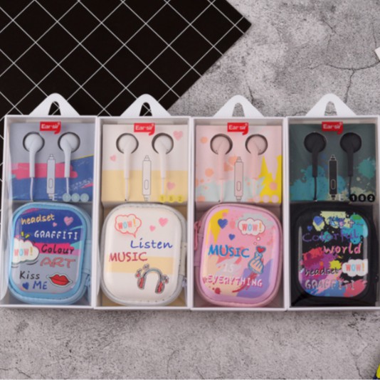 [E-182] Headset Earphone Motif ABSTRAK MUSIC / Wadah Earphone Motif Grafiti Musik Abstrak Coretan