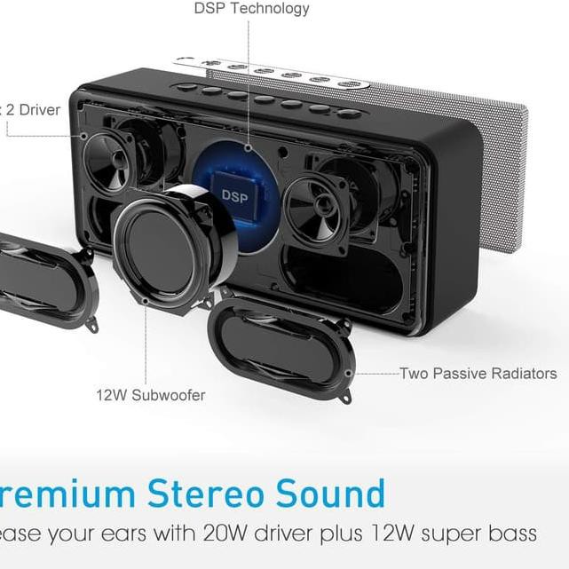 Doss SoundBox XL 32W Bluetooth Speaker Hitam - Suara Jernih dan Bass Kuat