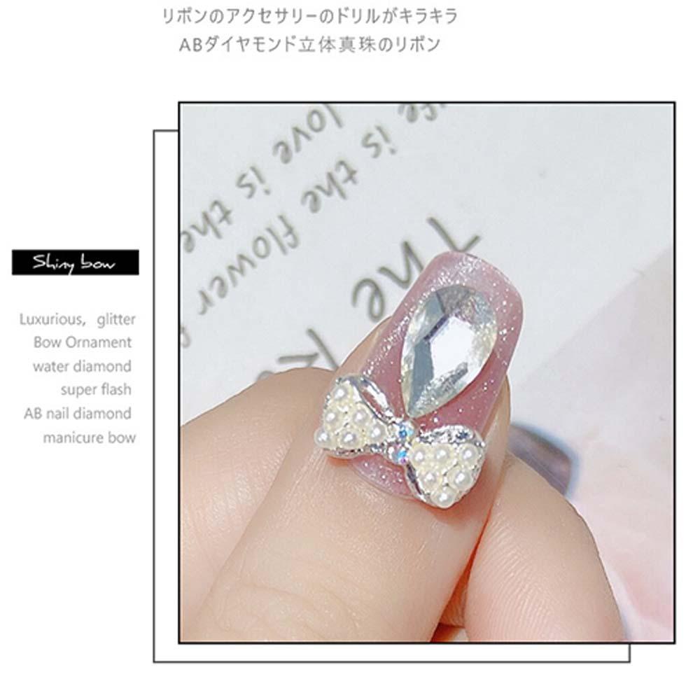 Nickolas1 Bow Nail Rhinestones 3D Shiny Pearl Super Flash Ikatan Simpul Berlian DIY Nail Art Dekorasi